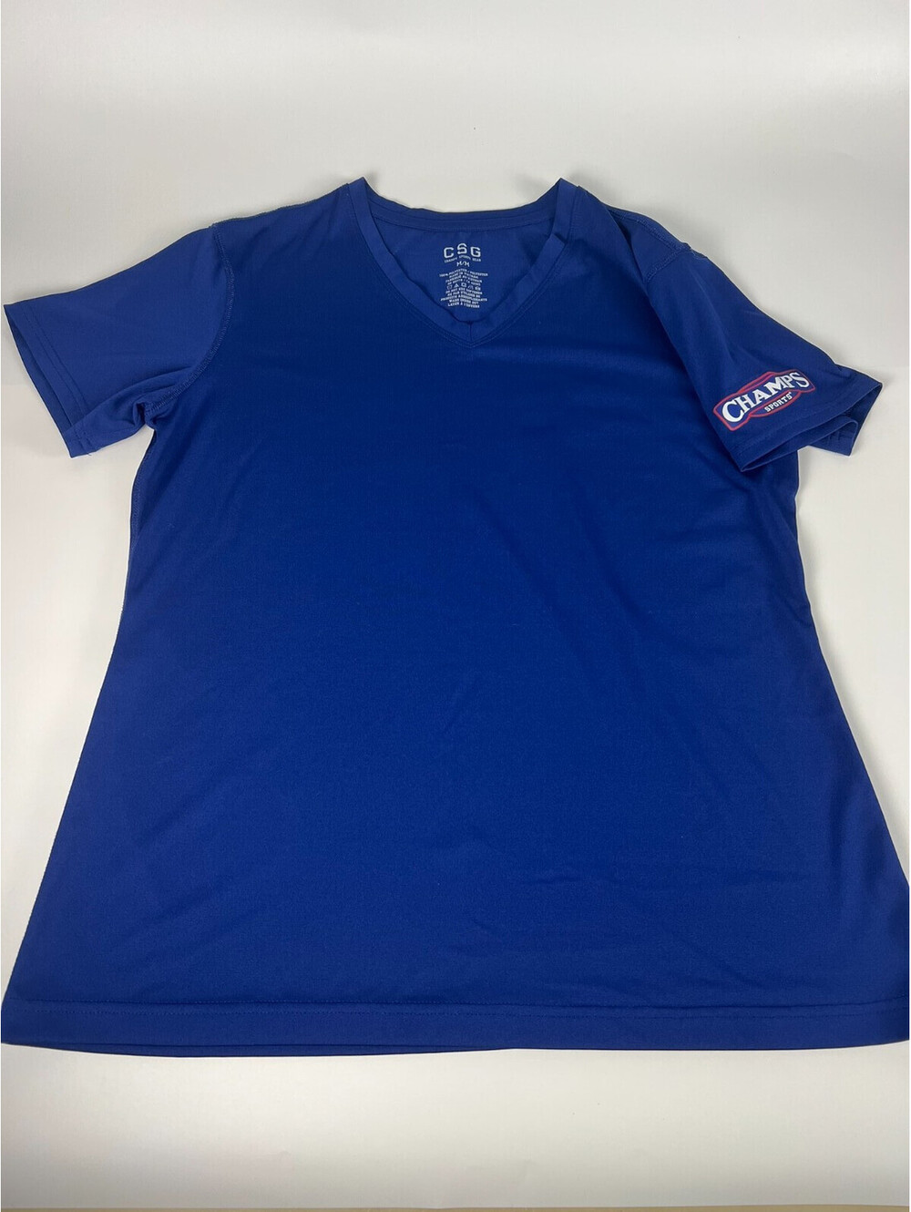 Champs Sports Employee Uniform Shirt Women’s Size M- Royal Blue V-Neck Logo